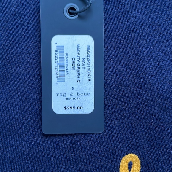 NWT Rag & Bone Navy Varsity Graphic Crew, Retro, Crew Neck, size S - Picture 4 of 12